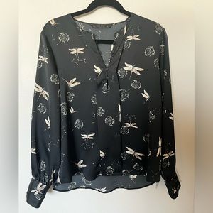 ZARA- black LS blouse with dragonflies and dandelions- NWT - Size L